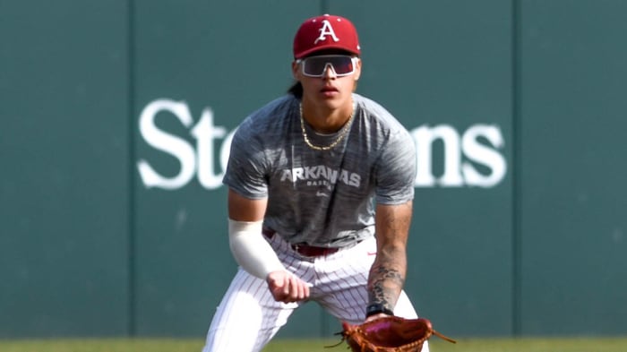 Razorbacks shortstop Wehiwa Aloy at practice on Friday